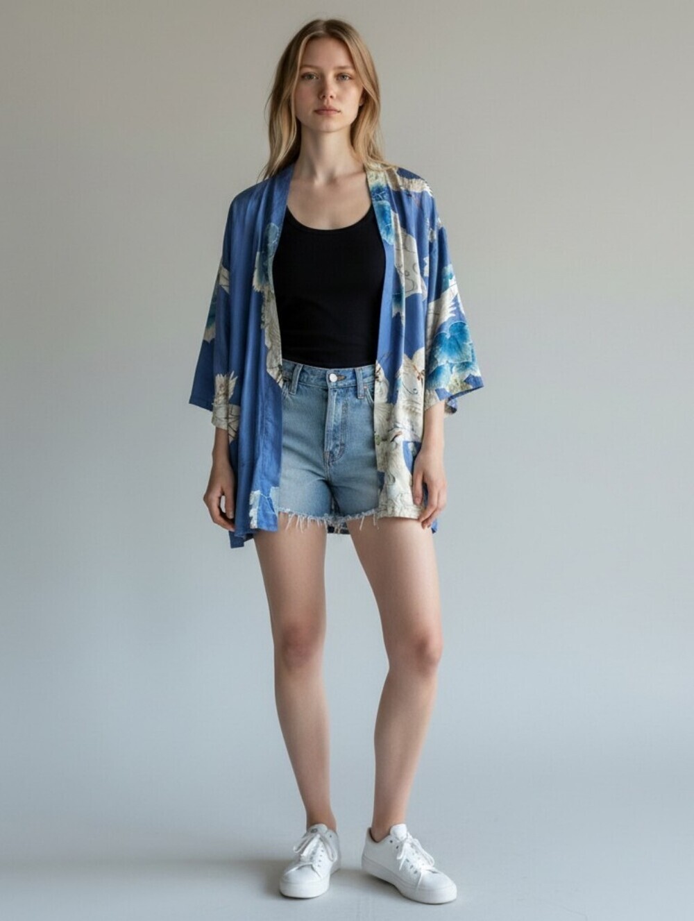 Blue Crane Print Tokyo Kimono Jacket